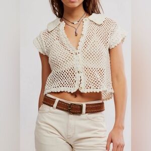 Free People Lily Crochet Top in Coconut Milk Size Large